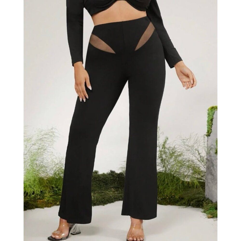 Anitta Plus Black High-Waist Flare Pants Sheer Mesh Cutouts 4x 20